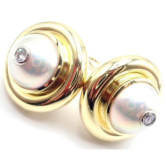 Authentic Tiffany & Co Picasso 18k Yellow Gold Diamond Mabe Pearl Earrings Paper - Picture 3 of 11